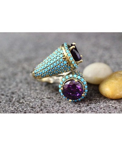 Charm Crystal Native Turquoise Gold Ring Pure Purple Crystal Boho African Faux Exotic Features Opening Unique Novel Design Tr...