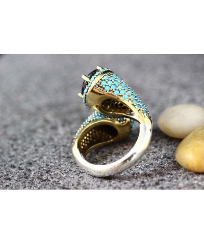 Charm Crystal Native Turquoise Gold Ring Pure Purple Crystal Boho African Faux Exotic Features Opening Unique Novel Design Tr...