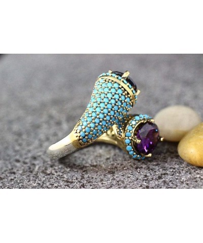 Charm Crystal Native Turquoise Gold Ring Pure Purple Crystal Boho African Faux Exotic Features Opening Unique Novel Design Tr...