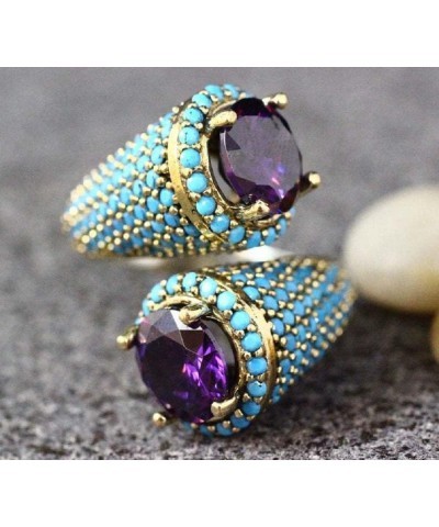 Charm Crystal Native Turquoise Gold Ring Pure Purple Crystal Boho African Faux Exotic Features Opening Unique Novel Design Tr...