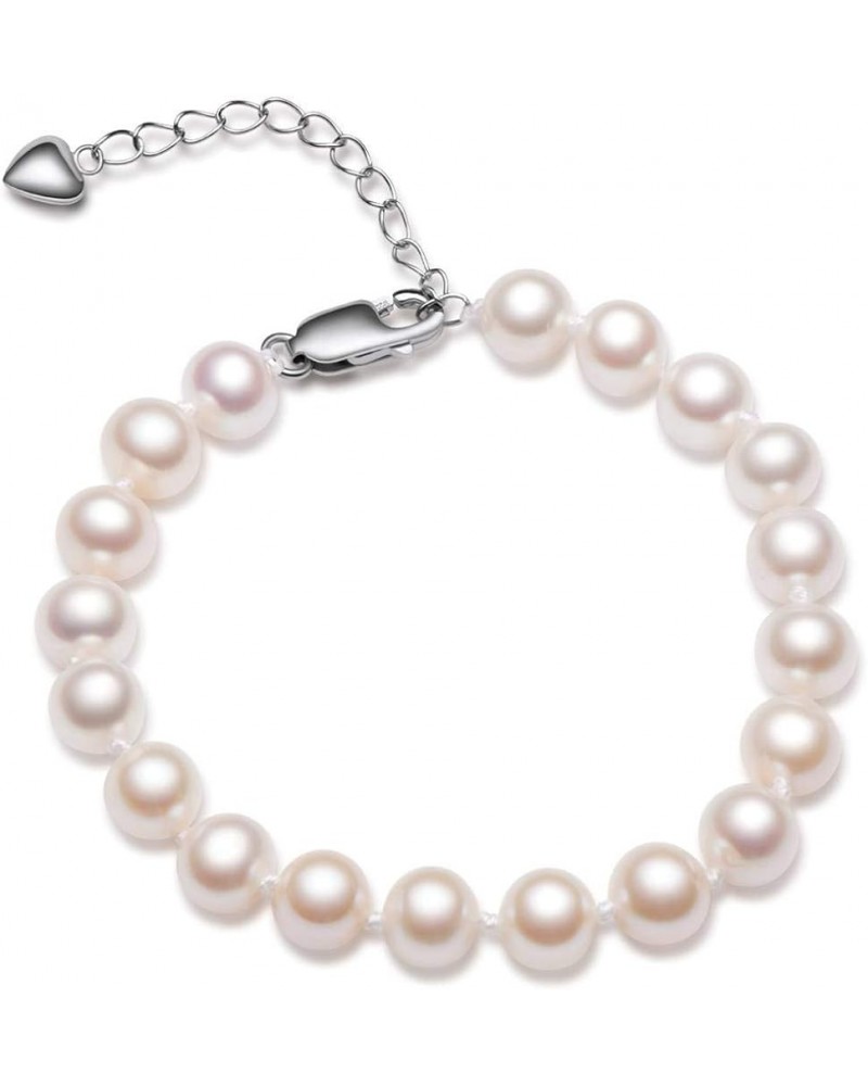 Pearl Bracelets for Women 925 Sterling Silver 6-7mm 7-8mm 8-9mm Round White Freshwater Cultured Pearls Bracelet Gifts for Mom...