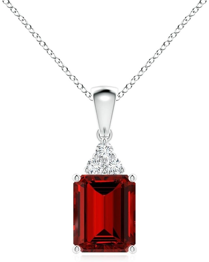 Emerald-Cut Shape Lab-Grown Ruby Pendant with Diamond Trio in Sterling Silver/14K Solid Gold/Platinum for Women | July Births...