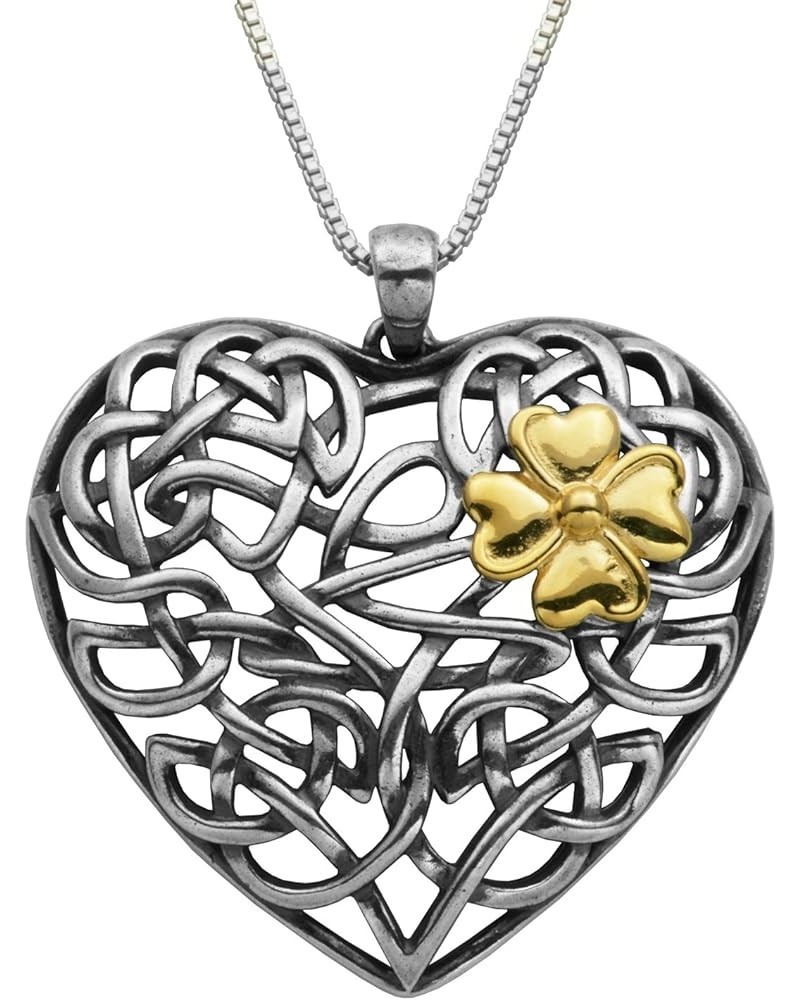 Oxidized 925 Sterling Silver Celtic Knot Medallion, Heart, Clover and Solomon Knot Pendant Necklace, 18 Heart and Clover $17....