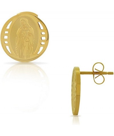 Yellow Gold-Tone Round Virgin Mary Religious Stud Earrings $10.00 Earrings