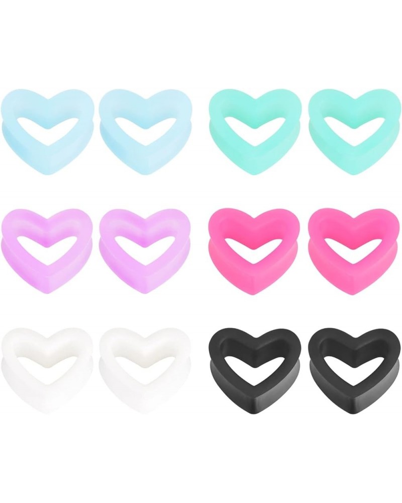 6 Pairs Heart Shape Silicone Tunnels Piercing Flexible Double Flared Ear Gauges 6g-7/8 inch 9/16"(14mm) $9.00 Body Jewelry