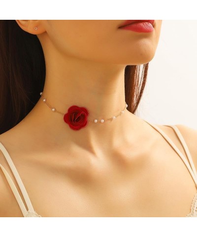 Vintage Flower Choker Necklace with Baroque Pearl Handmade Rose Floral Sexy Plated Collar Neck Chain Bridal Party Neck Jewelr...