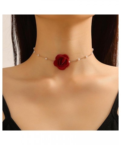 Vintage Flower Choker Necklace with Baroque Pearl Handmade Rose Floral Sexy Plated Collar Neck Chain Bridal Party Neck Jewelr...