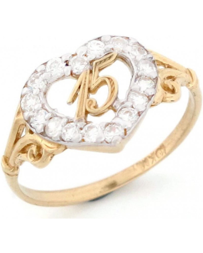 10k Gold 15 Anos Birthday Quinceanera CZ Heart Ring $46.50 Rings