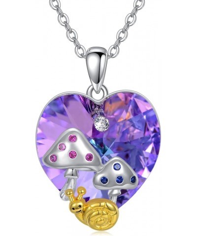 Mushroom Necklace Sterling Silver Snail Pendant Necklace Gift for Women Girls Style 3-heart crystal $39.90 Necklaces