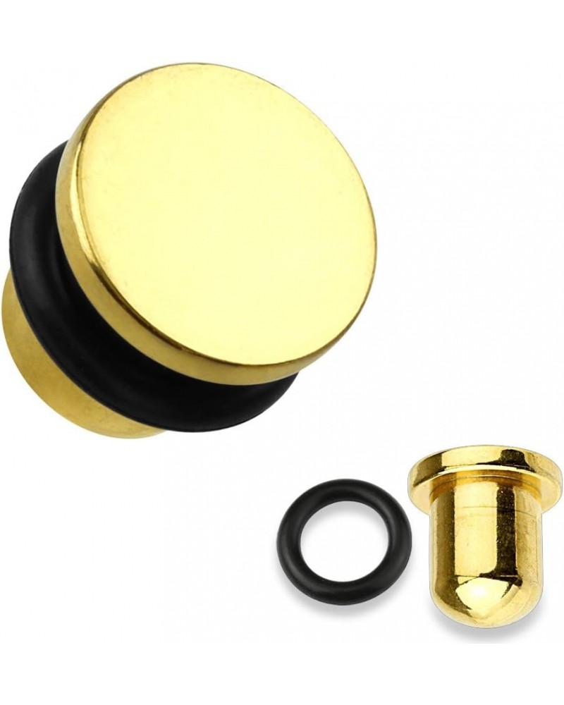 FLAT TOP TITANIUM IP 316L SURGICAL STEEL SINGLE FLARED PLUGS WITH O-RING (SOLD PER PAIR) 14GA (1.6mm) Gold $12.41 Body Jewelry