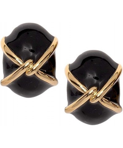 Colored Enamel Button Clip Earring with Gold "X" Accent Black $34.30 Earrings