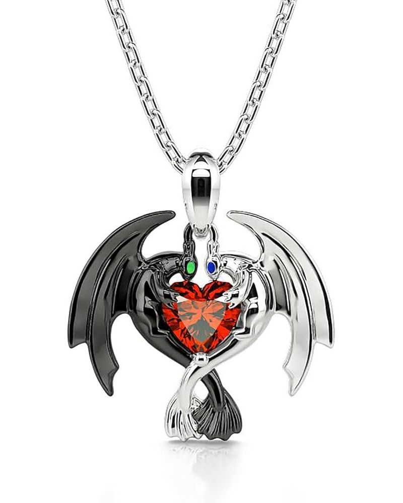 Dragon Necklace Sterling Silver: Heart Cut Couple Pendant Necklace Diamond Jewelry for Women Christmas Charm Gift with Box Re...