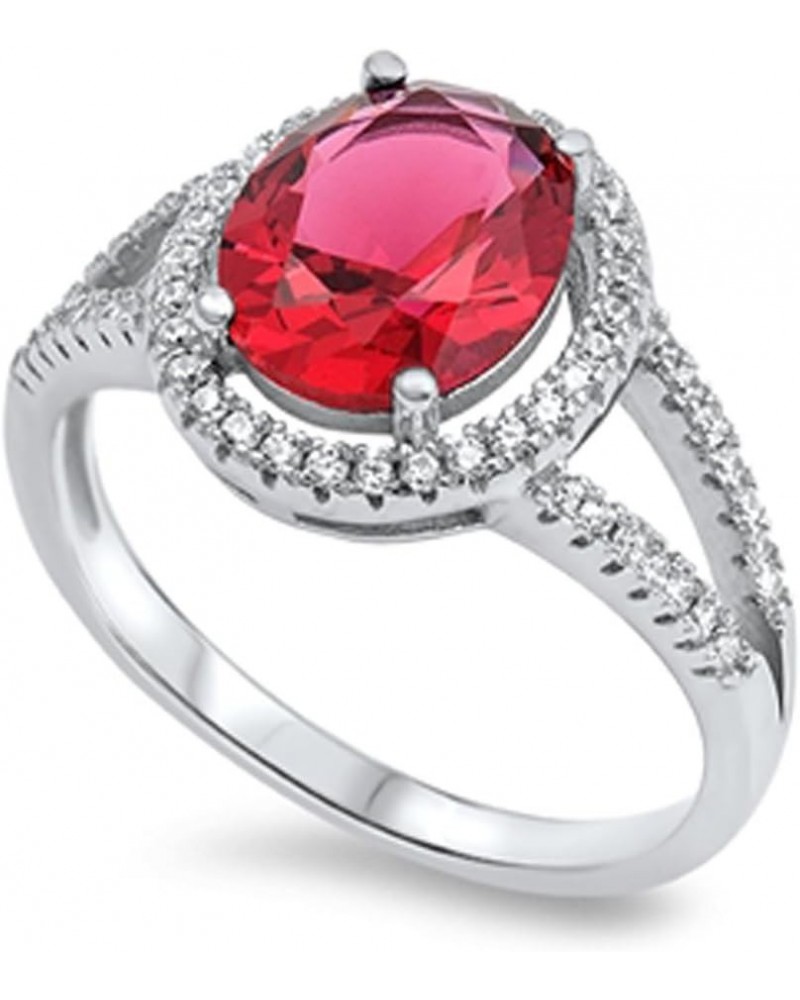 CHOOSE YOUR COLOR Sterling Silver Halo Ring Red (Simulated Ruby) $22.70 Rings