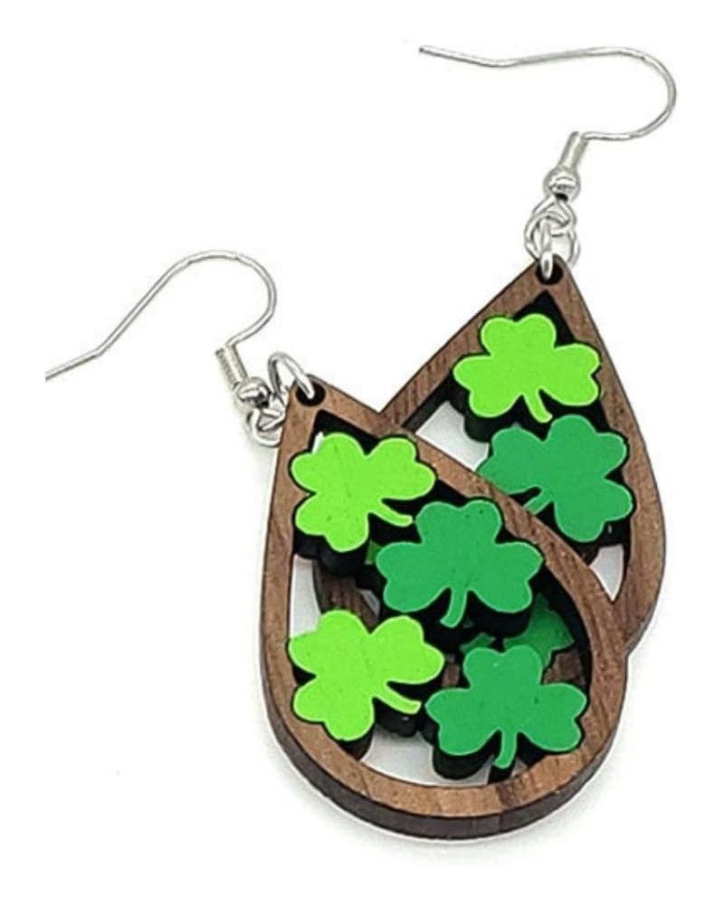 Wooden Luck Clover Irish Shamrock Earrings For Women Cute Dog Cat Kitten Shamrocks Shaped Drop Earring Good Luck St Patty's A...