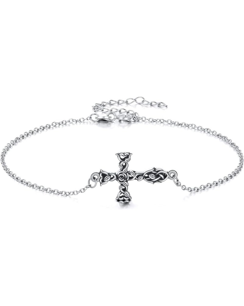 Cross Bracelet 925 Sterling Silver Origami Cross Bracelet Jewelry Gifts for Women Girls rose flower $19.03 Bracelets