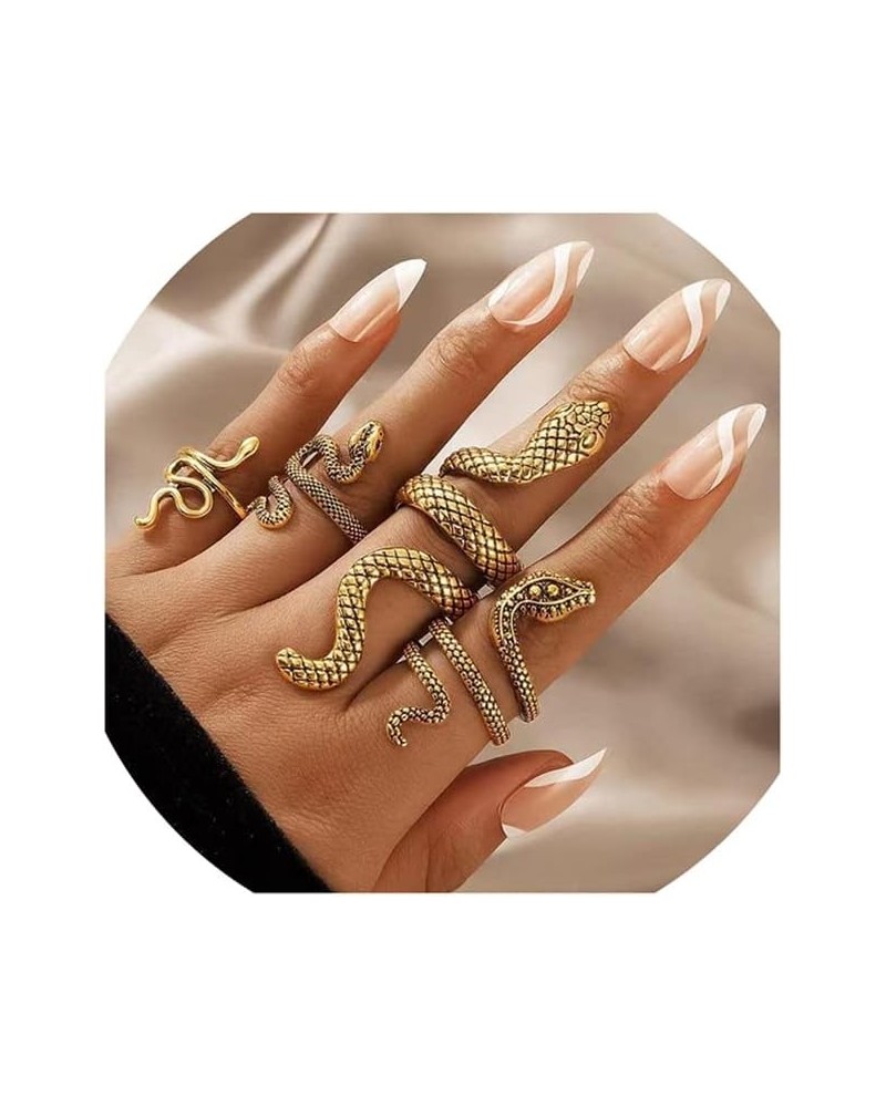 4 Pcs Snake Ring for women Adjustable Gothic Knuckle Rings Vintage Punk Snake Open Rings Gold $6.83 Rings