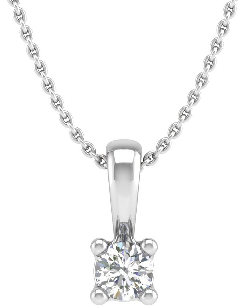 0.05 ctw 4-Prong Set Diamond Solitaire Pendant Necklace in 14K Solid Gold (Silver Chain Included) (I1-I2 Clarity) White Gold ...