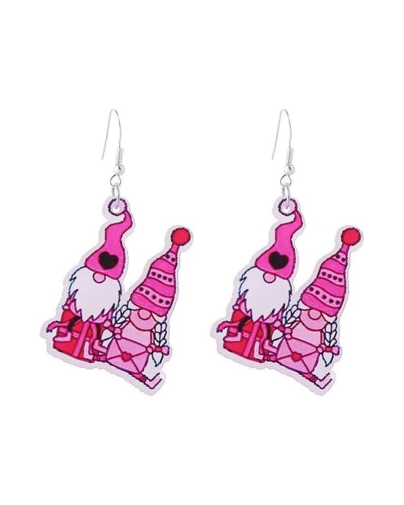 Valentine's Day Earrings Cute Hot Pink Cute Gnome Love Balloon Envelope Dangle Earrings Acrylic For Women Girl Girlfriend Jew...