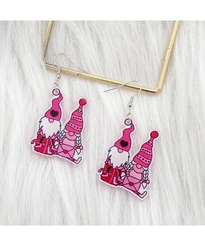 Valentine's Day Earrings Cute Hot Pink Cute Gnome Love Balloon Envelope Dangle Earrings Acrylic For Women Girl Girlfriend Jew...