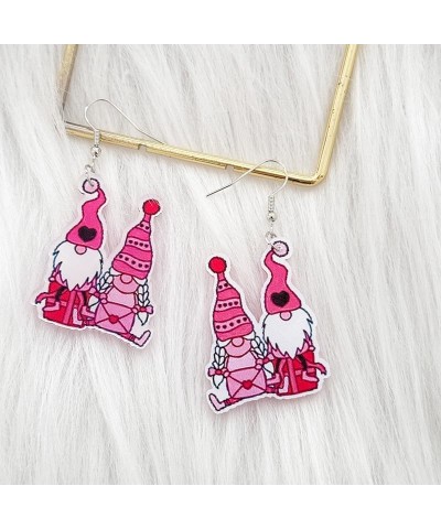 Valentine's Day Earrings Cute Hot Pink Cute Gnome Love Balloon Envelope Dangle Earrings Acrylic For Women Girl Girlfriend Jew...