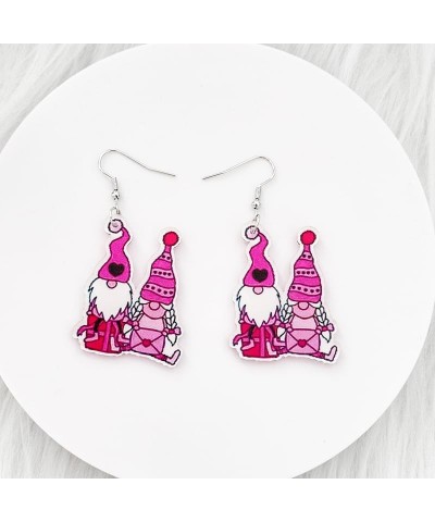 Valentine's Day Earrings Cute Hot Pink Cute Gnome Love Balloon Envelope Dangle Earrings Acrylic For Women Girl Girlfriend Jew...