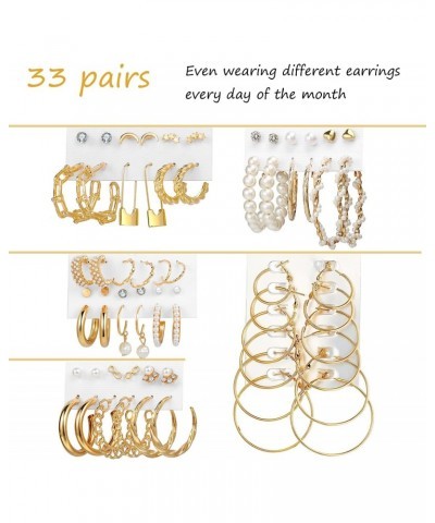 33 Pairs Fashion Earrings for Women Girls - Gold Hoop Earrings Set - Stud Drop Earrings Crystal Pearl Stud Earrings Set for B...