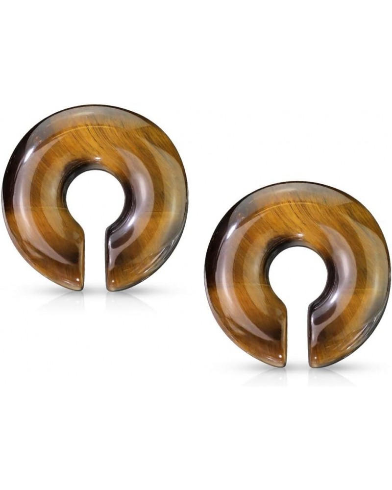 Tiger Eye Stone Round Hoop Plug Earrings, Sold As Pair 16mm (5/8") $15.70 Body Jewelry