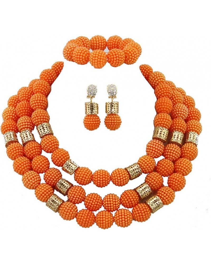 Gold Costume Jewelry Set Nigerian Wedding African Beads Set Crystal Braid Pendant Necklace Set 3 Rows S $18.33 Jewelry Sets