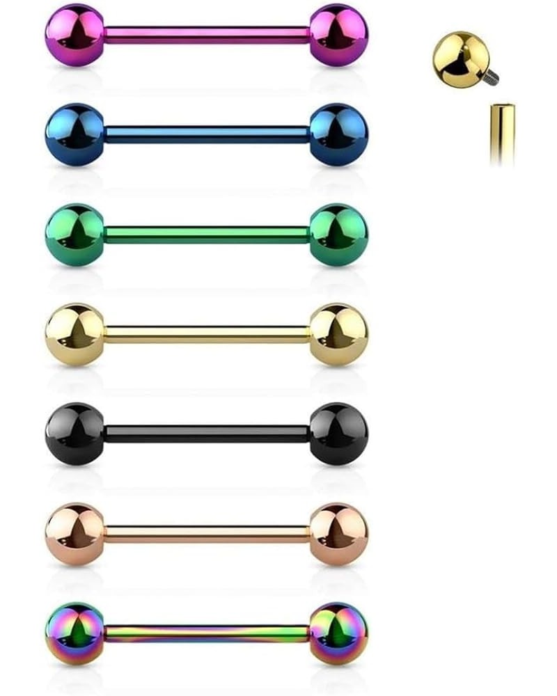 Implant Grade G23 Titanium Internally Threaded 14G Straight Barbell Tongue Rings Nipple Bars Piercing Jewelry 1/2"-12mm, 5/8-...