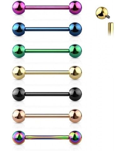 Implant Grade G23 Titanium Internally Threaded 14G Straight Barbell Tongue Rings Nipple Bars Piercing Jewelry 1/2"-12mm, 5/8-...