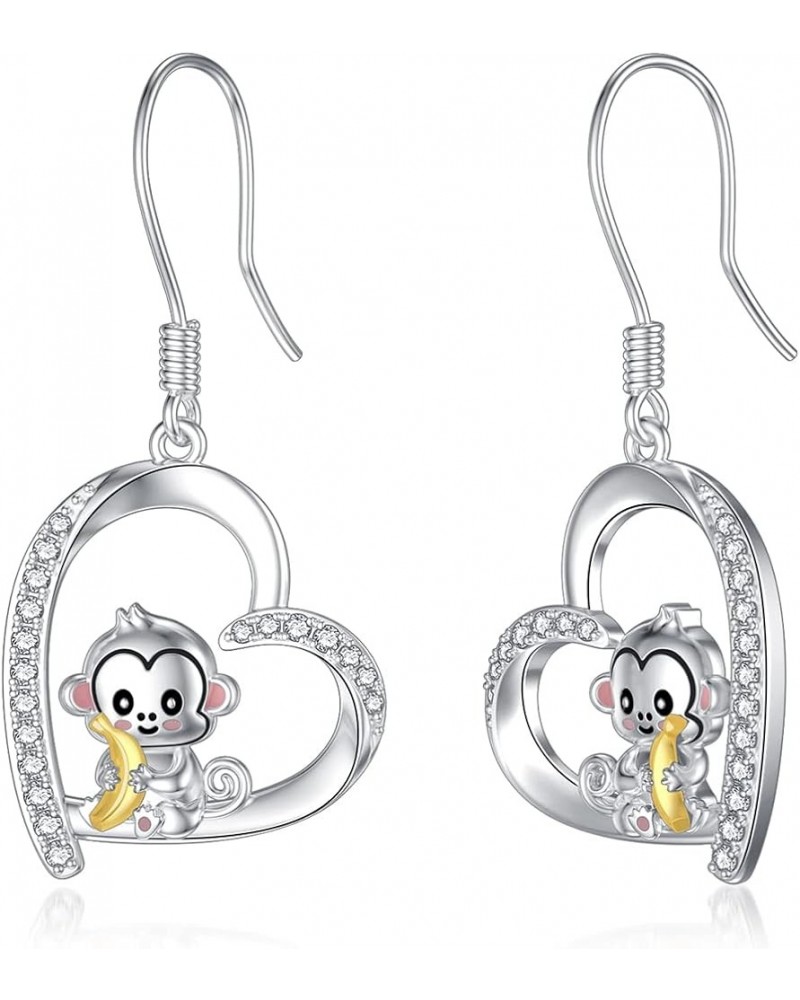 Animal Earrings 925 Sterling Silver Cute Tiger Lion Cow Ladybug Monkey Dangle Earrings for Women Monkey $18.35 Earrings