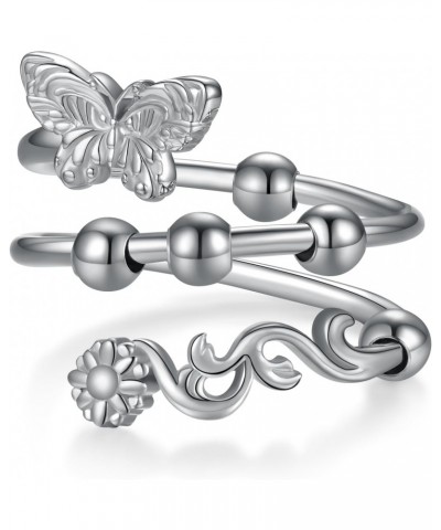 Butterfly Ring 925 Sterling Silver Adjustable Butterfly Ring With Bead Spinner Rings Butterfly Jewelry Gifts for Women Girls ...