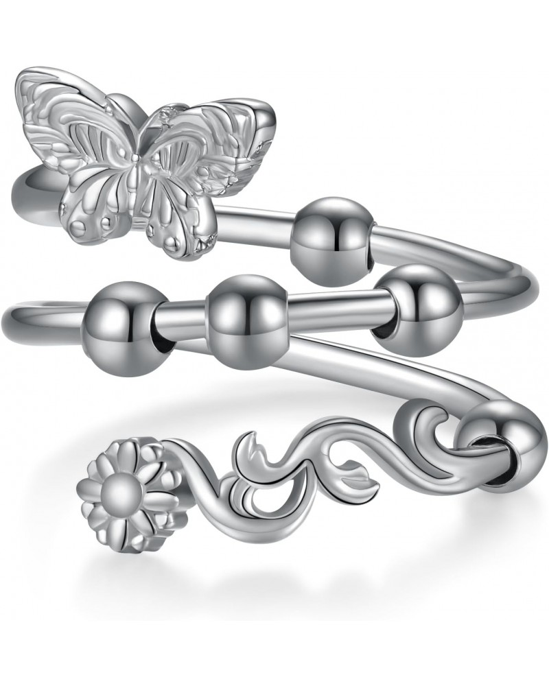 Butterfly Ring 925 Sterling Silver Adjustable Butterfly Ring With Bead Spinner Rings Butterfly Jewelry Gifts for Women Girls ...