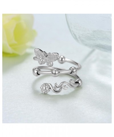 Butterfly Ring 925 Sterling Silver Adjustable Butterfly Ring With Bead Spinner Rings Butterfly Jewelry Gifts for Women Girls ...