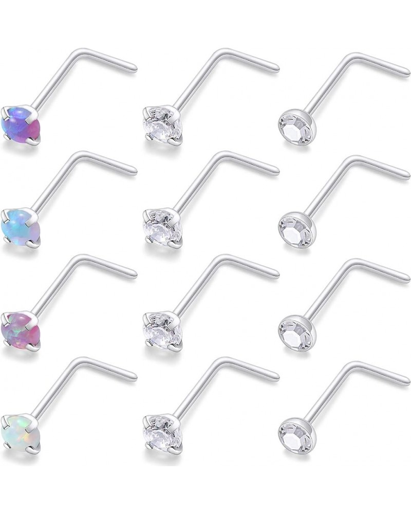 18G 20G 22G Nose Rings Studs Surgical Steel Nose Stud Set 1.5mm 2mm 2.5mm 3mm Diamond Cubic Zirconia Opal Screw L Shaped Stra...