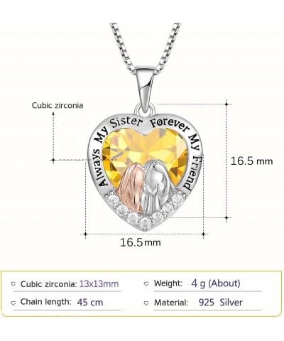 2 Sister Necklaces 925 Sterling Silver Love Heart Birthstone Necklace Always My Sister Forever My Friend Gifts Jewelry Annive...