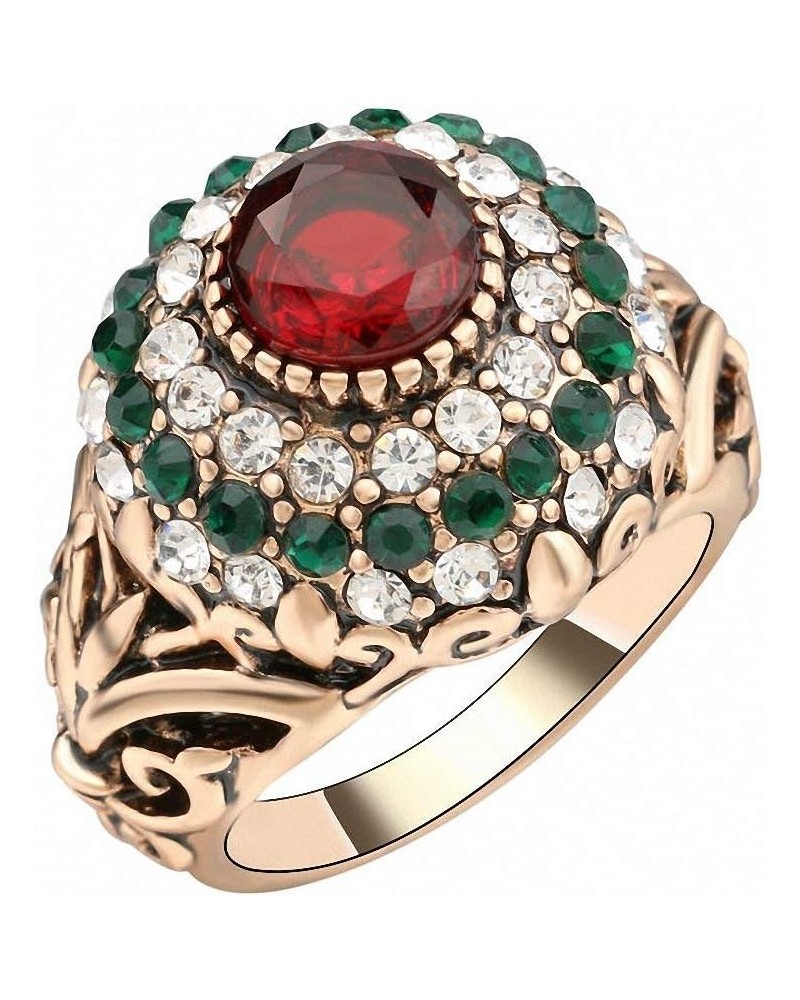 Turkish Red Antique Gold Color Women's Jewelry Golden Crown Green Crystal Finger Ring $5.11 Rings