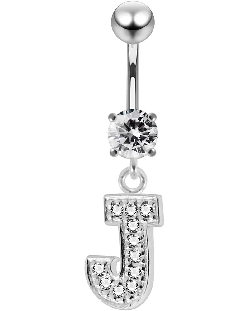 CZ Crystal Gemstone Stylish J Alphabet Dangling 925 Sterling Silver Belly Ring Body Jewelry White $10.60 Body Jewelry