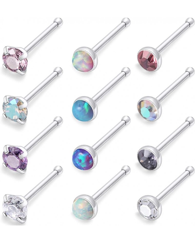 18G 20G 22G Surgical Steel Nose Rings Studs CZ Opal 1.5mm 2mm 2.5mm 3mm for Women Men 12Pcs 22G-Straight Studs-Opal/CZ 2.5MM ...