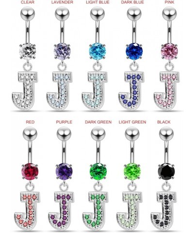 CZ Crystal Gemstone Stylish J Alphabet Dangling 925 Sterling Silver Belly Ring Body Jewelry White $10.60 Body Jewelry