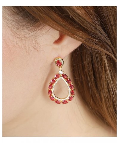 Teardrop Pear Shaped Cubic Zirconia Dangle Earrings For Women Prom Silver post Drop_Ruby $18.28 Earrings