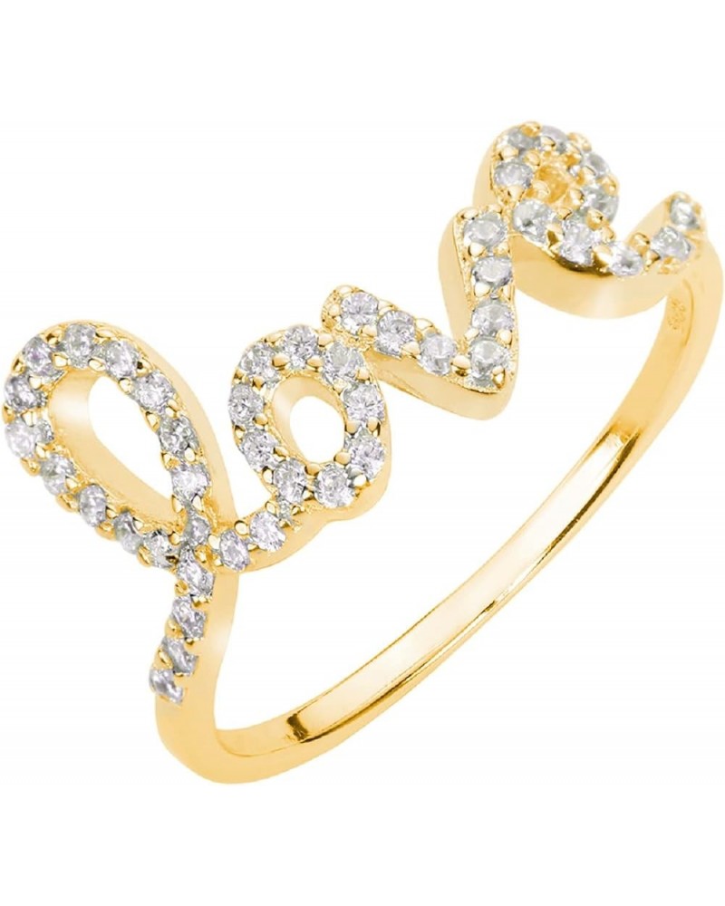 Cubic Zirconia Love in Script Ring 925 Sterling Silver (Color Options, Sizes 3-15) Yellow Gold-Tone Plated $10.17 Rings