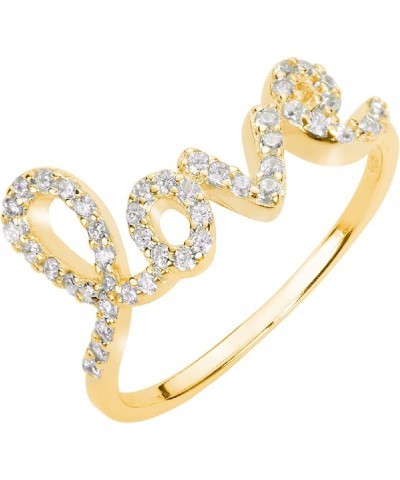 Cubic Zirconia Love in Script Ring 925 Sterling Silver (Color Options, Sizes 3-15) Yellow Gold-Tone Plated $10.17 Rings