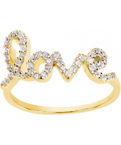 Cubic Zirconia Love in Script Ring 925 Sterling Silver (Color Options, Sizes 3-15) Yellow Gold-Tone Plated $10.17 Rings