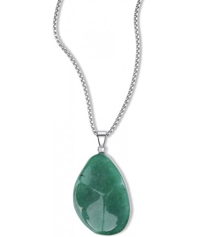 Stainless Steel Crystal Wave Necklace for Men Women 22" Green Aventurine $11.01 Necklaces