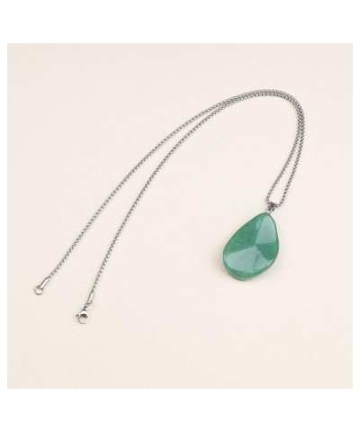 Stainless Steel Crystal Wave Necklace for Men Women 22" Green Aventurine $11.01 Necklaces