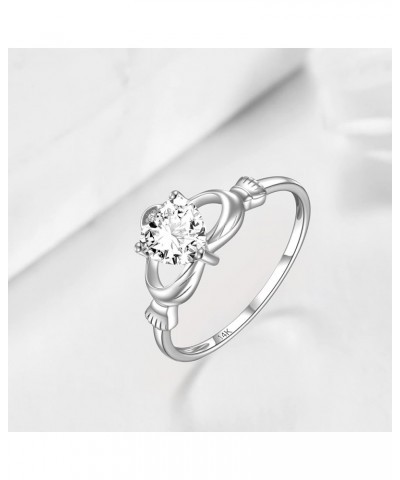 14k Solid Gold Irish Claddagh Heart Ring Celtic Jewelry with Moissanite for Women Loyalty Promise Engagement Wedding Annivers...