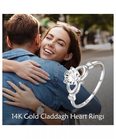 14k Solid Gold Irish Claddagh Heart Ring Celtic Jewelry with Moissanite for Women Loyalty Promise Engagement Wedding Annivers...