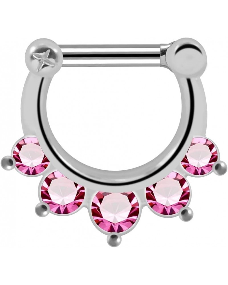 5 Paved Round Stones 16 Gauge Clicker Septum Nose Ring Septum Jewelry Pink $9.61 Body Jewelry