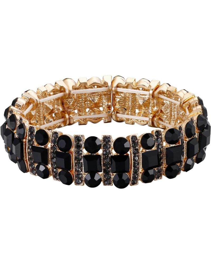 Austrian Crystal Art Deco Three Layers Bride Elastic Stretch Bracelet Black Gold-Tone $11.28 Bracelets